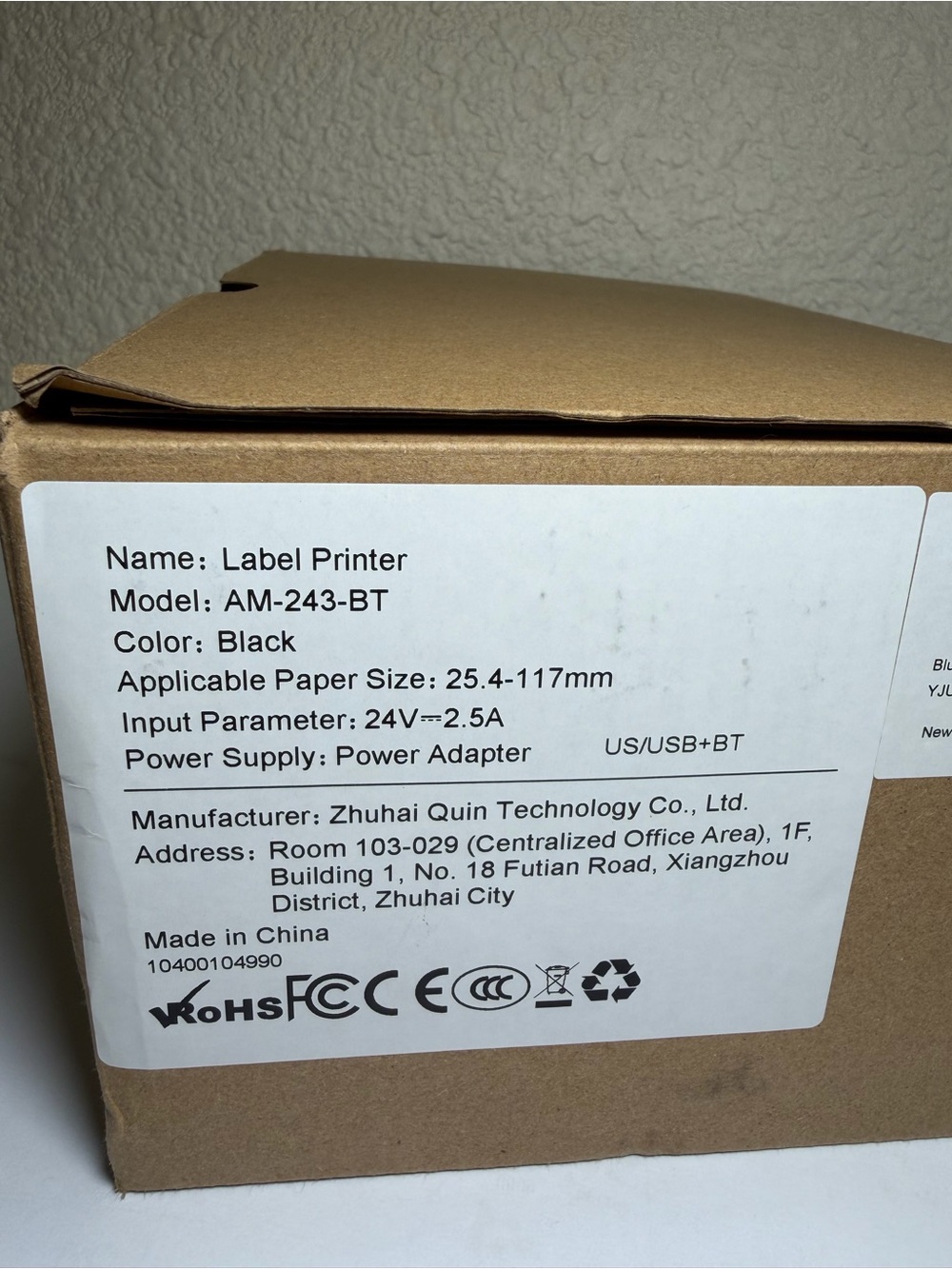 Label Printer AM-243-BT Black by Zhuhai Quin Technology